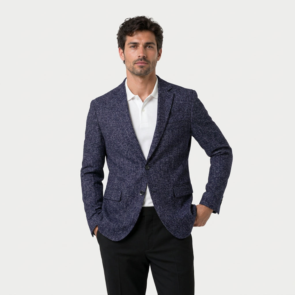 Men's textured wool-blend blazer in Navy | Tresmeer – front view
