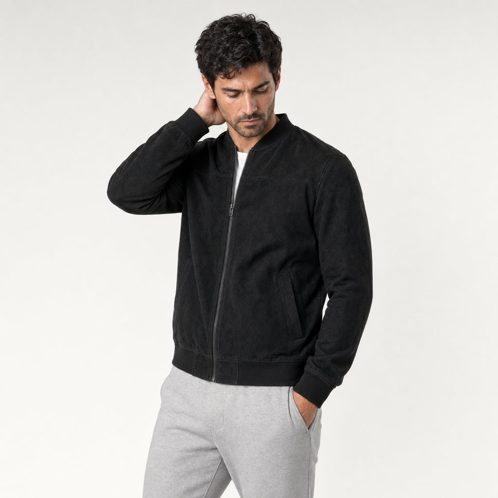 Men's washed bomber jacket in Black | Pertenhall – front view