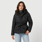 Women's belted puffer jacket in Black | Ardeley – front view