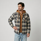 Men's hooded check shirt jacket in Grey Check | Rufforth – front view