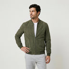 Men's washed bomber jacket in Olive | Pertenhall – front view