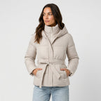 Women's belted puffer jacket in Ivory | Ardeley – front view