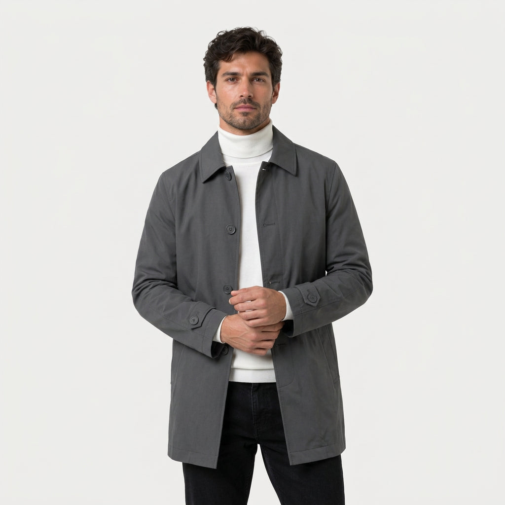 Men's single-breasted car coat in Grey | Rockbourne – front view