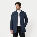 Men's single-breasted car coat in Navy | Rockbourne – front view