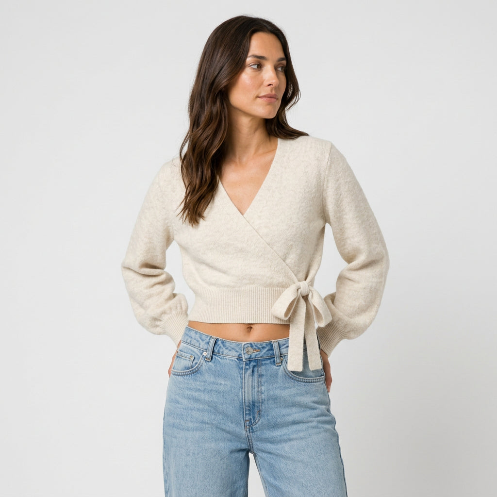 Women's wrap cardigan in Cream | Fittleworth – front view