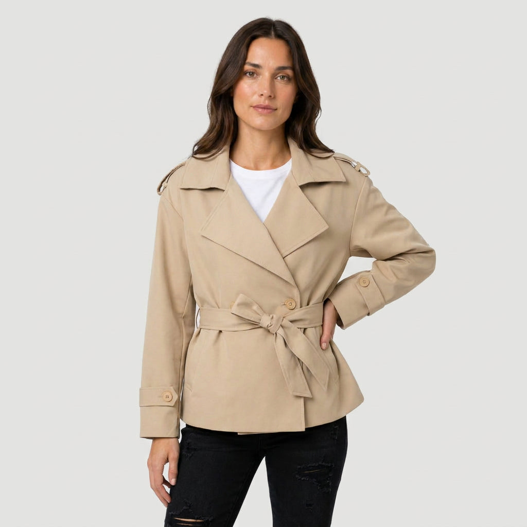 Women's short trench coat in Beige | Abbotsbury – front view