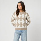 Women's argyle crew neck jumper in Beige | Langtoft – front view