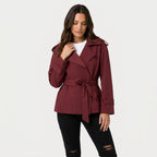 Women's short trench coat in Burgundy | Abbotsbury – front view