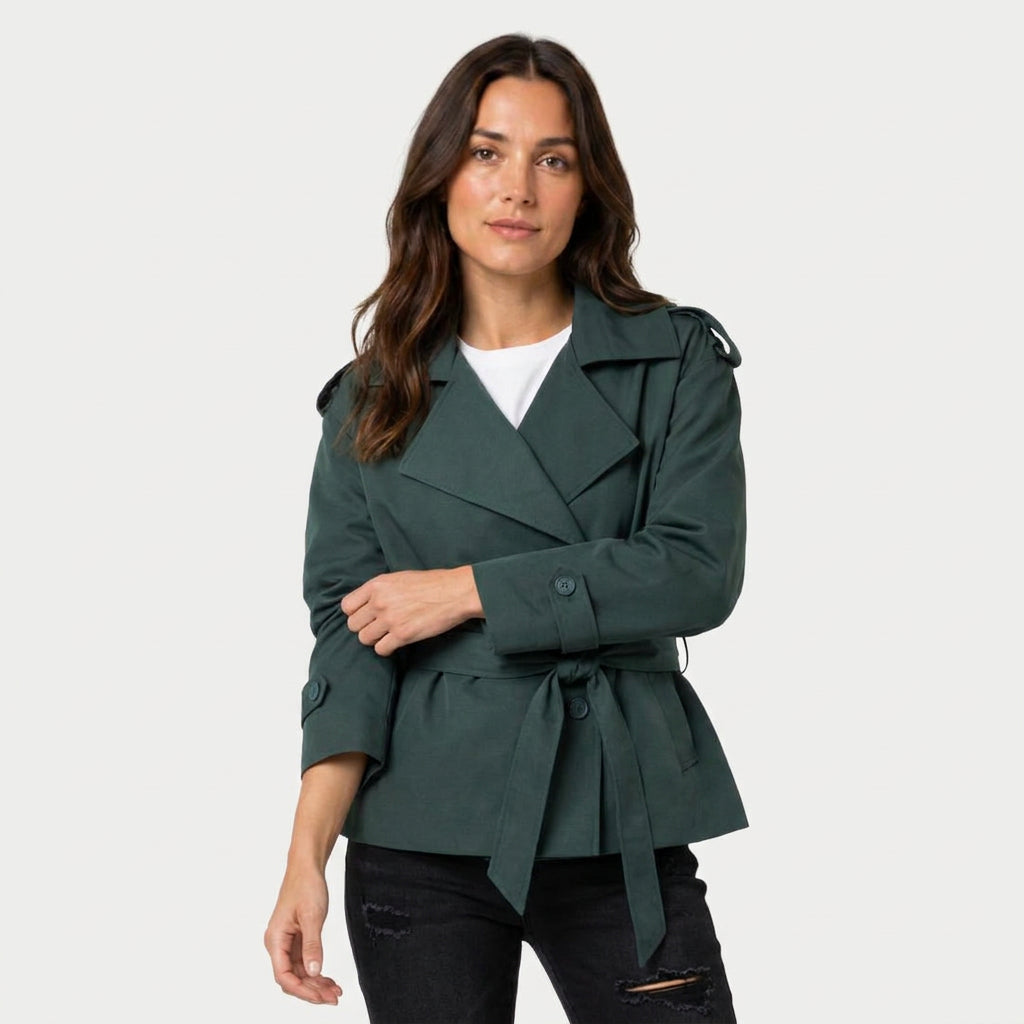 Women's short trench coat in Dark Green | Abbotsbury – front view