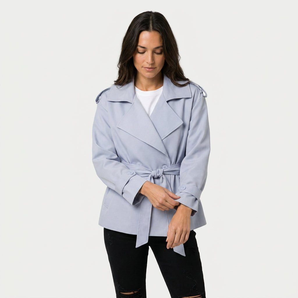Women's short trench coat in Light Blue | Abbotsbury – front view