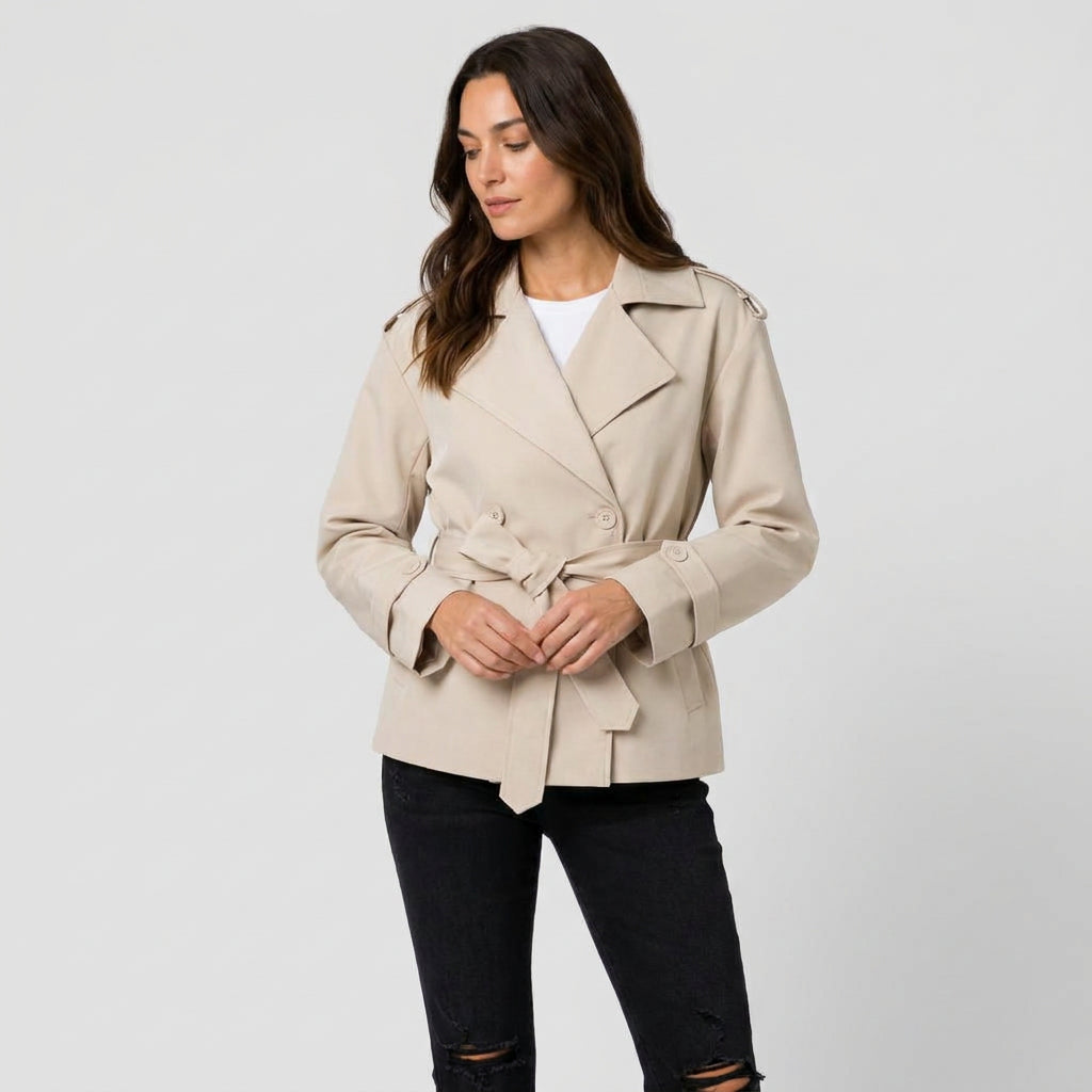 Women's short trench coat in Cream | Abbotsbury – front view