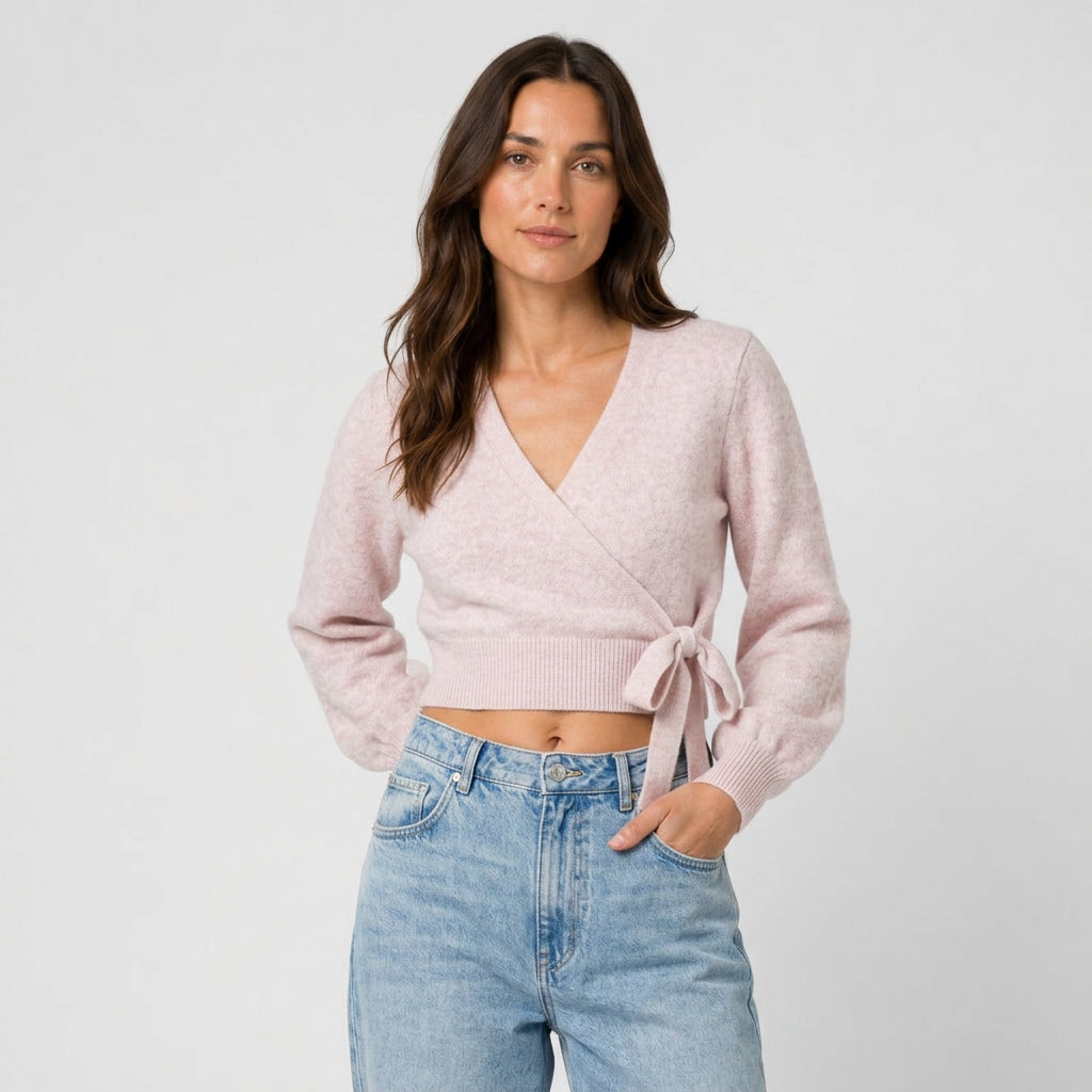 Women's wrap cardigan in Light Pink | Fittleworth – front view