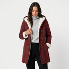 Women's hooded duffle coat in Burgundy | Glapthorn – front view