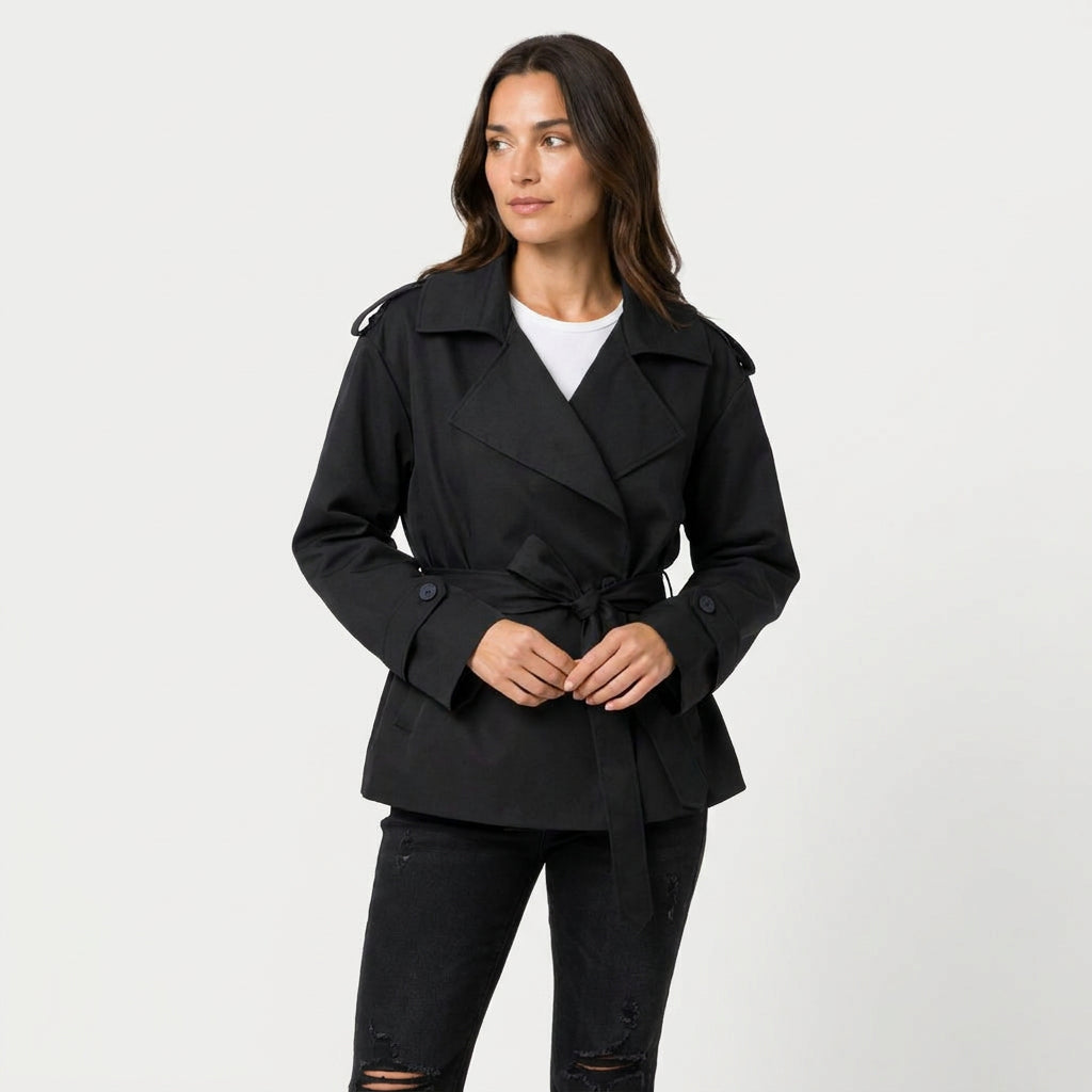Women's short trench coat in Black | Abbotsbury – front view