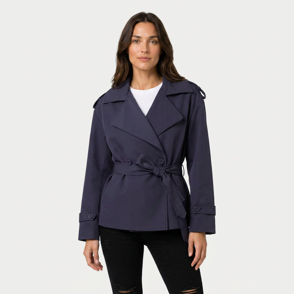 Women's short trench coat in Navy | Abbotsbury – front view