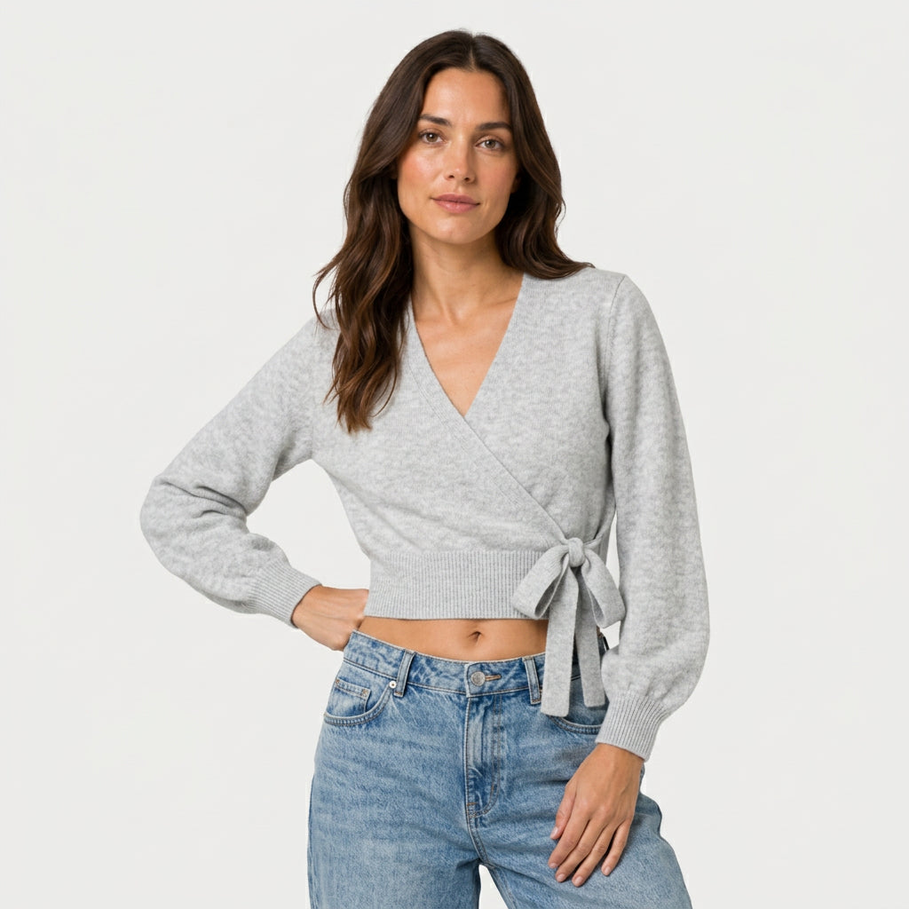 Women's wrap cardigan in Light Grey | Fittleworth – front view