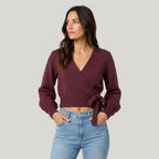 Women's wrap cardigan in Burgundy | Fittleworth – front view