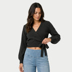 Women's wrap cardigan in Black | Fittleworth – front view