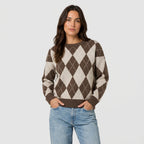 Women's argyle crew neck jumper in Brown | Langtoft – front view