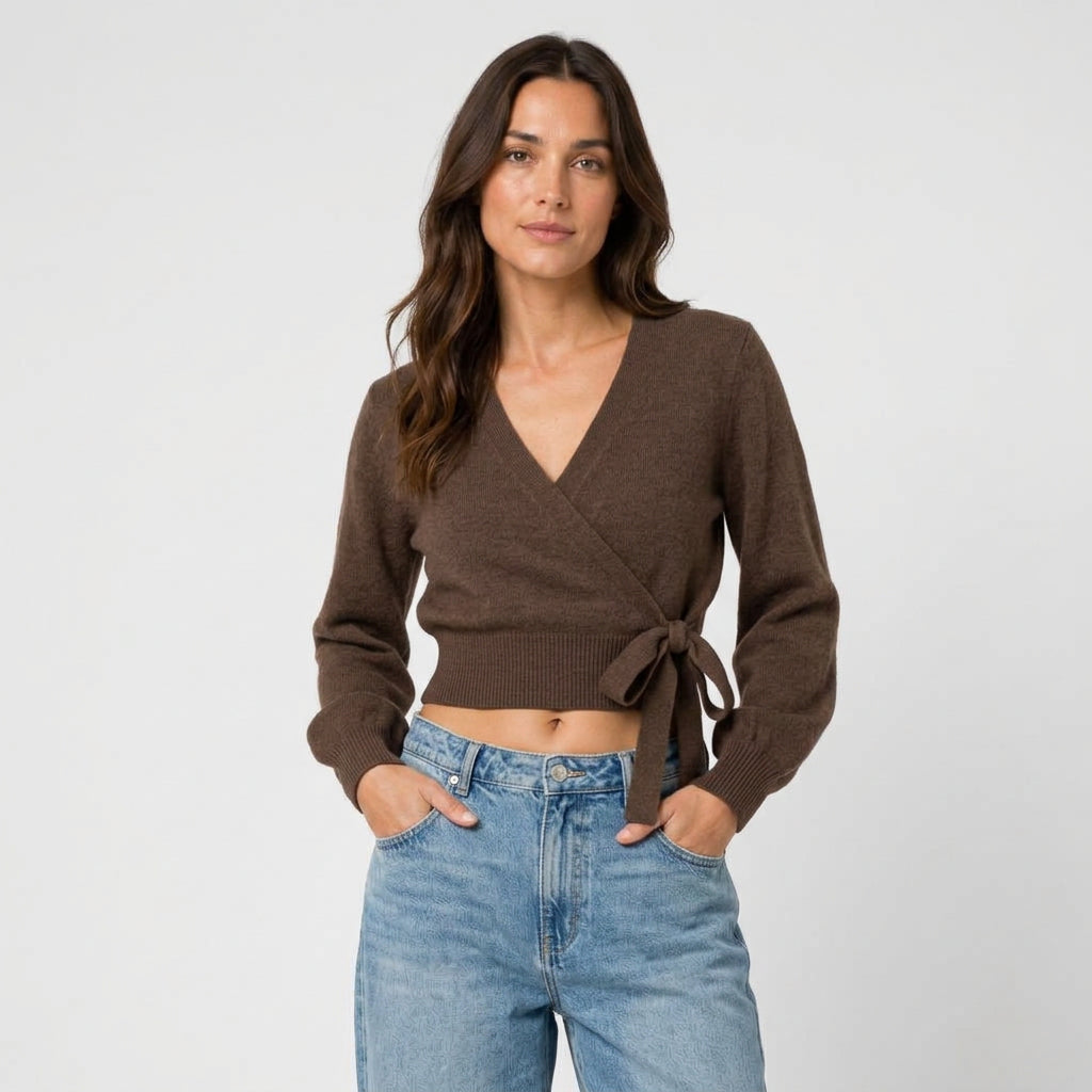 Women's wrap cardigan in Brown | Fittleworth – front view