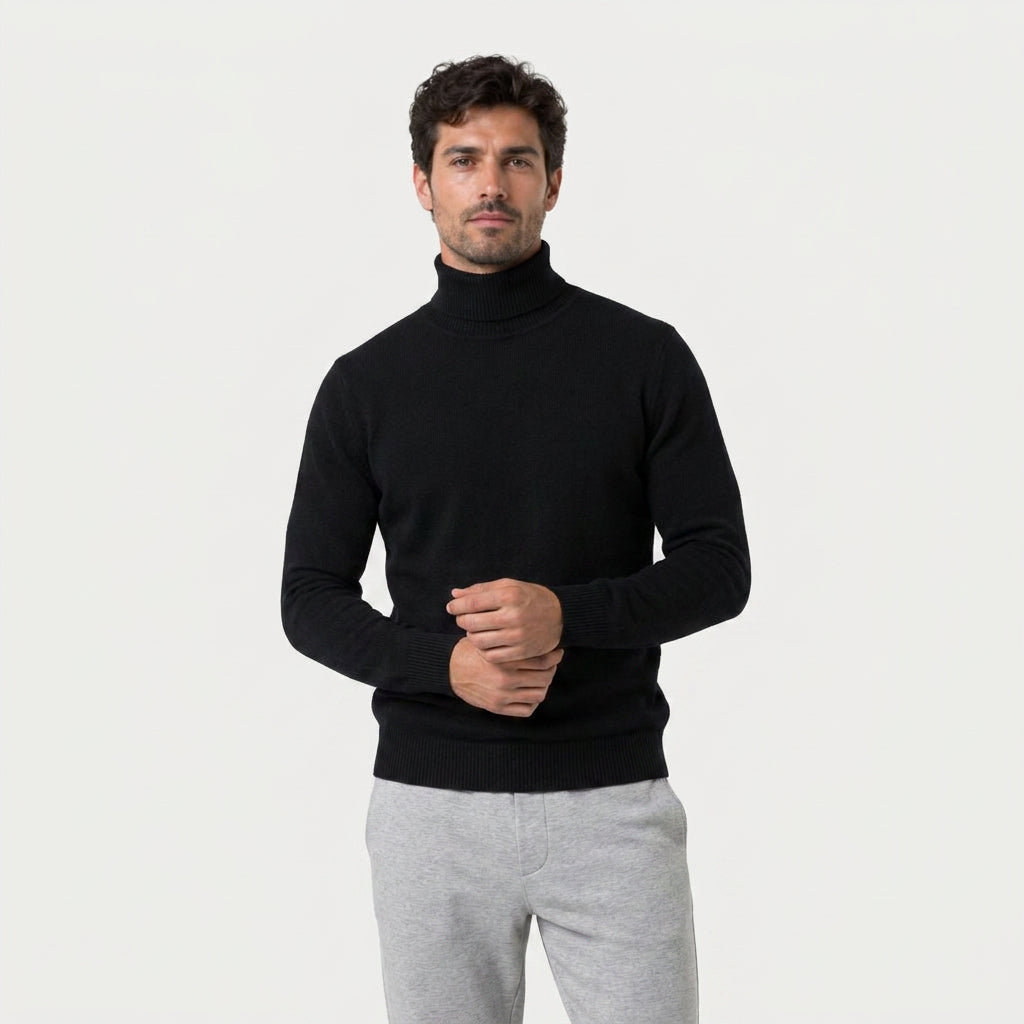 Men's roll neck jumper in Black | Wambrook – front view