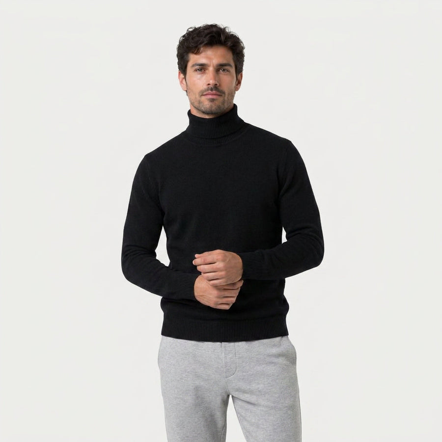 Men's roll neck jumper in Black | Wambrook – front view