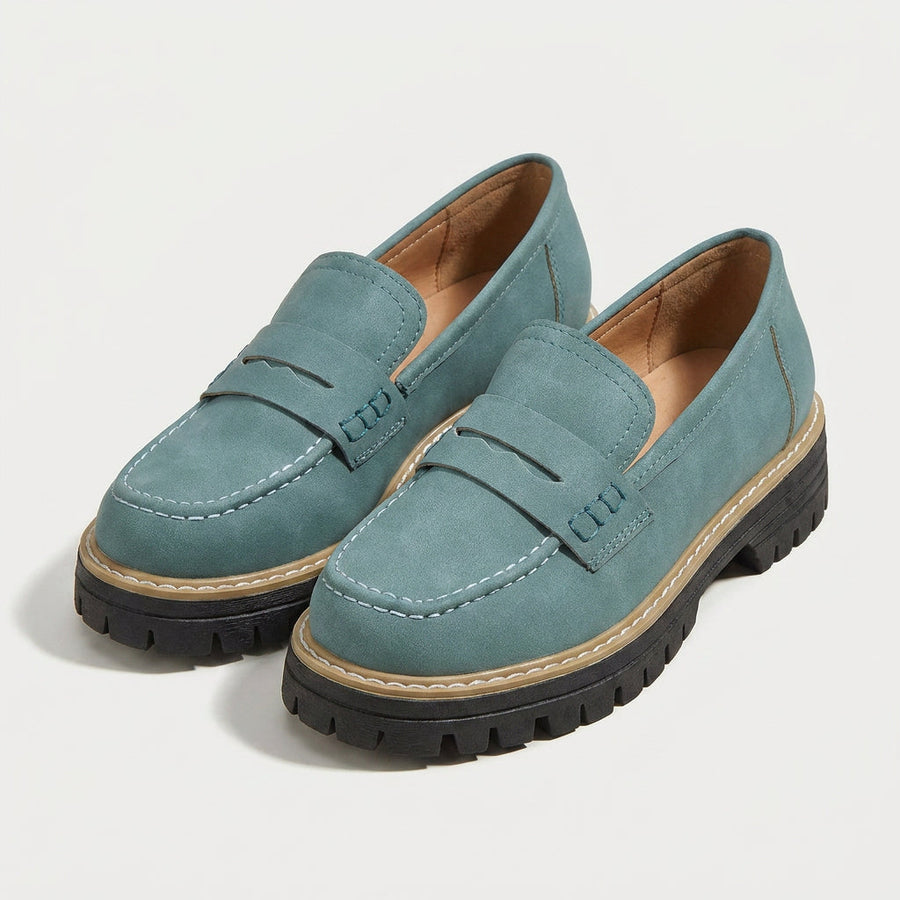 Women's chunky loafers in Dusty Teal | Fingest – front view