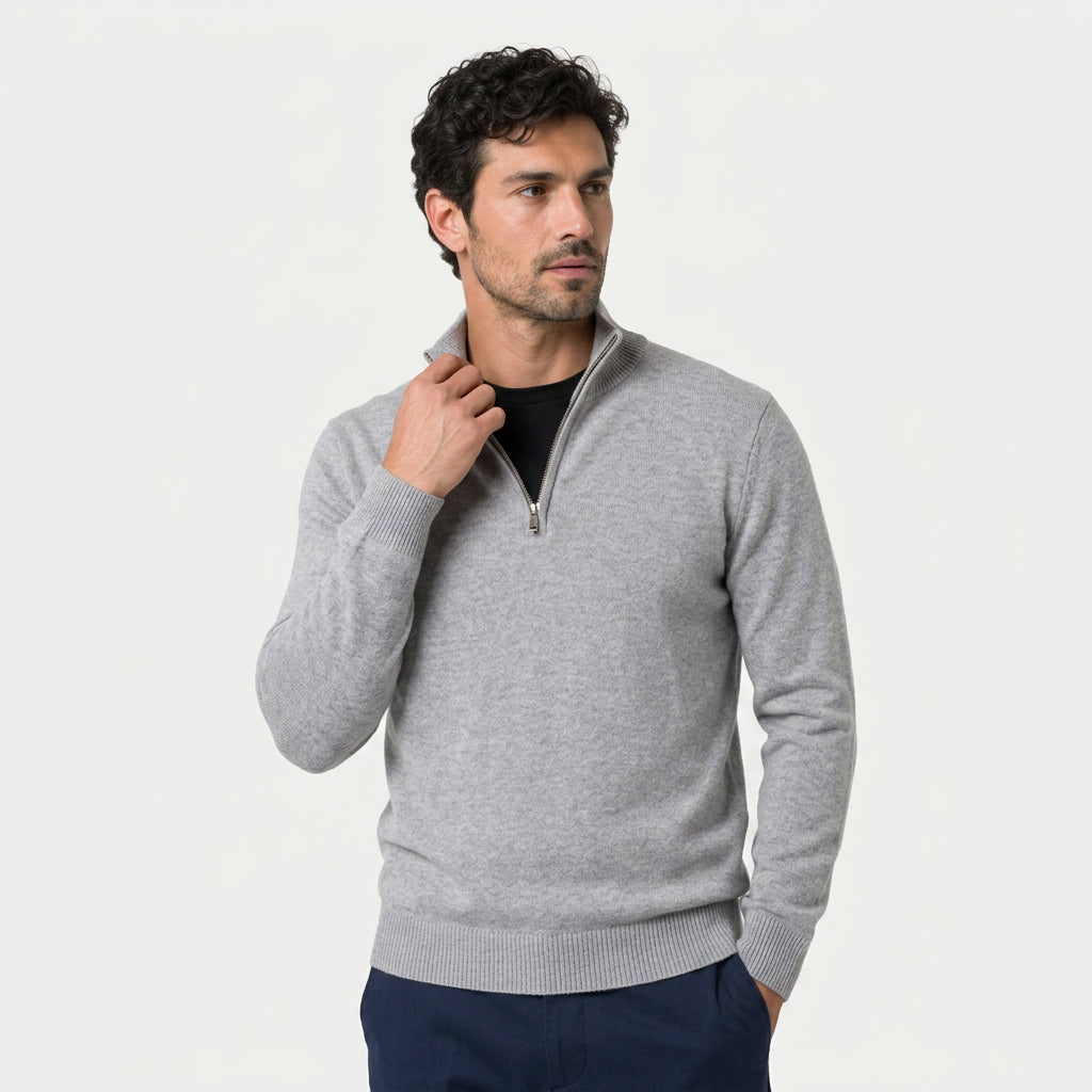 Men's half-zip jumper in Light Grey | Ugthorpe – front view