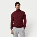 Men's roll neck jumper in Burgundy | Wambrook – front view