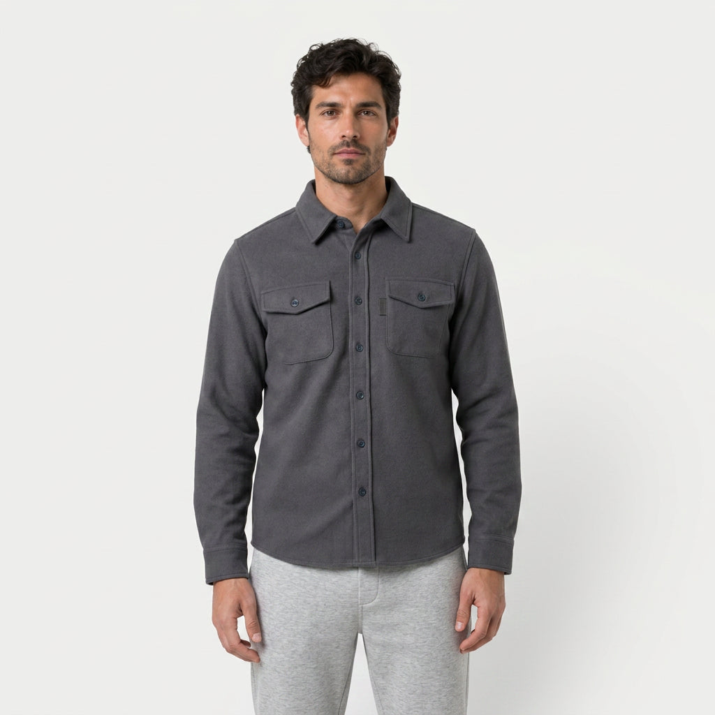 Men's brushed overshirt in Charcoal | Nettlecombe – front view