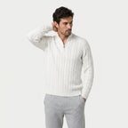 Men's cable knit quarter-zip jumper in White | Ombersley – front view