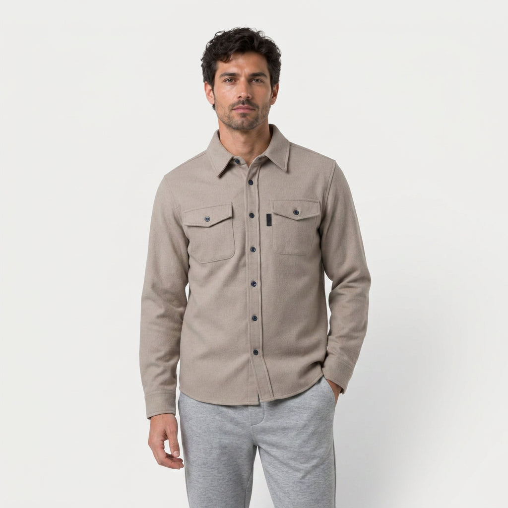 Men's brushed overshirt in Beige | Nettlecombe – front view