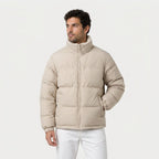 Men's Quilted Puffer Jacket in Beige | Romsey – front view