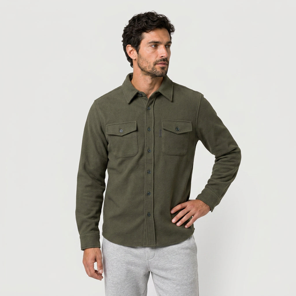 Men's brushed overshirt in Olive | Nettlecombe – front view