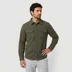 Men's brushed overshirt in Olive | Nettlecombe – front view