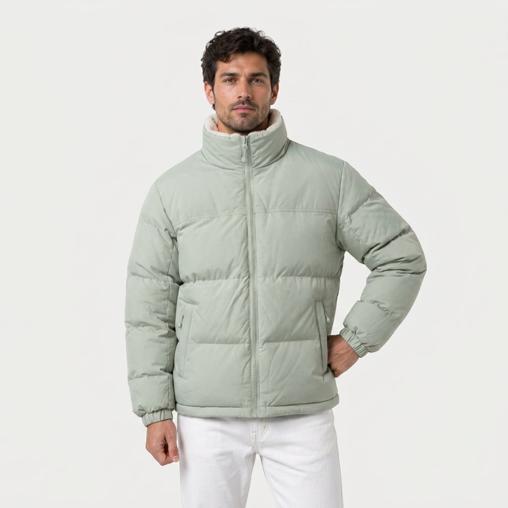 Men's Quilted Puffer Jacket in Sage Green | Romsey – front view