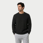 Men's ribbed crew neck jumper in Black | Wigtoft – front view