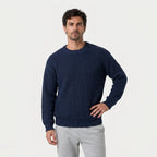 Men's ribbed crew neck jumper in Navy | Wigtoft – front view