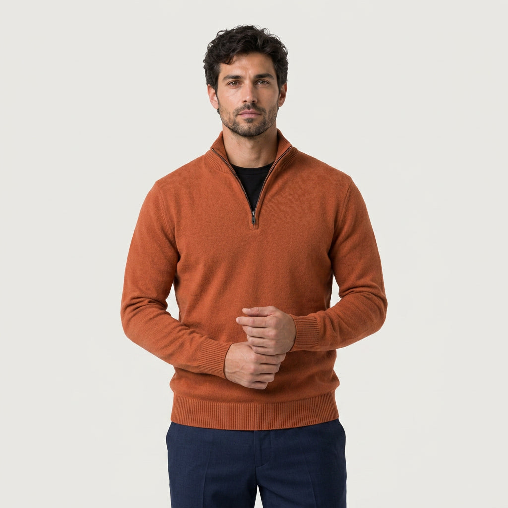 Men's half-zip jumper in Rust | Ugthorpe – front view