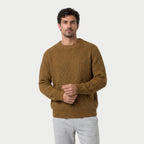 Men's ribbed crew neck jumper in Brown | Wigtoft – front view