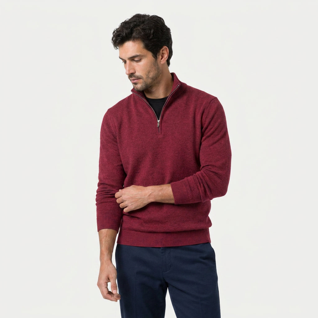 Men's half-zip jumper in Burgundy | Ugthorpe – front view