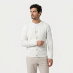 Men's ribbed V-neck cardigan in Off White | Owlpen – front view