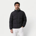 Men's Quilted Puffer Jacket in Black | Romsey – front view