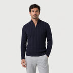 Men's cable knit quarter-zip jumper in Navy | Ombersley – front view