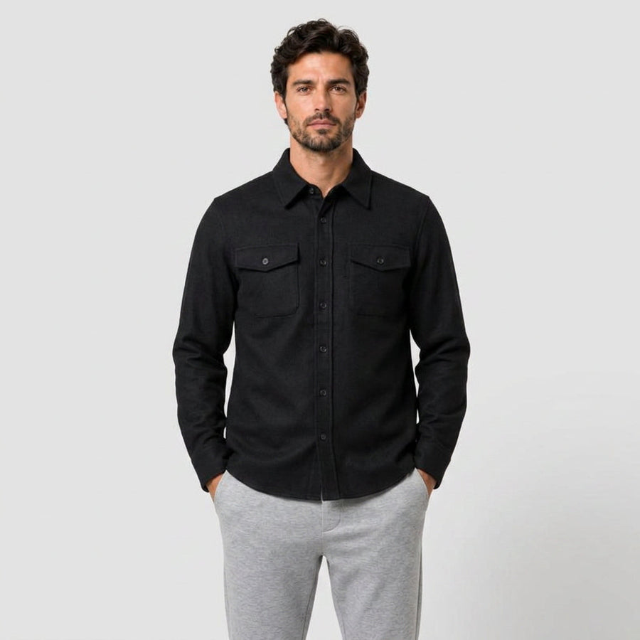 Men's brushed overshirt in Black | Nettlecombe – front view