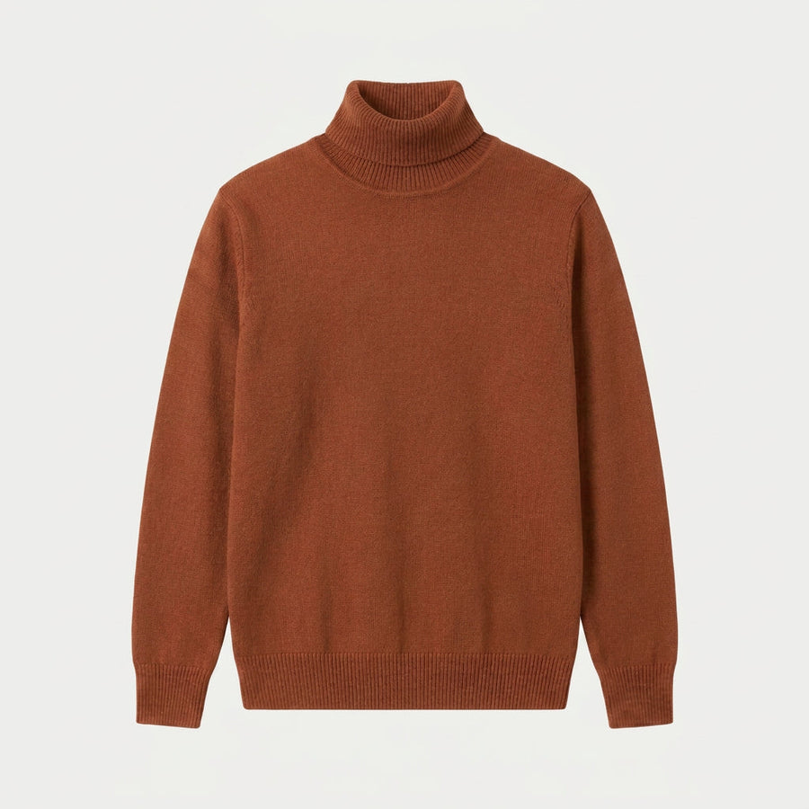 Men's roll neck jumper in Rust | Wambrook – front view
