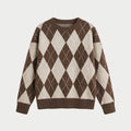 Women's argyle crew neck jumper in Brown | Langtoft – front view
