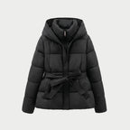 Women's belted puffer jacket in Black | Ardeley – front view