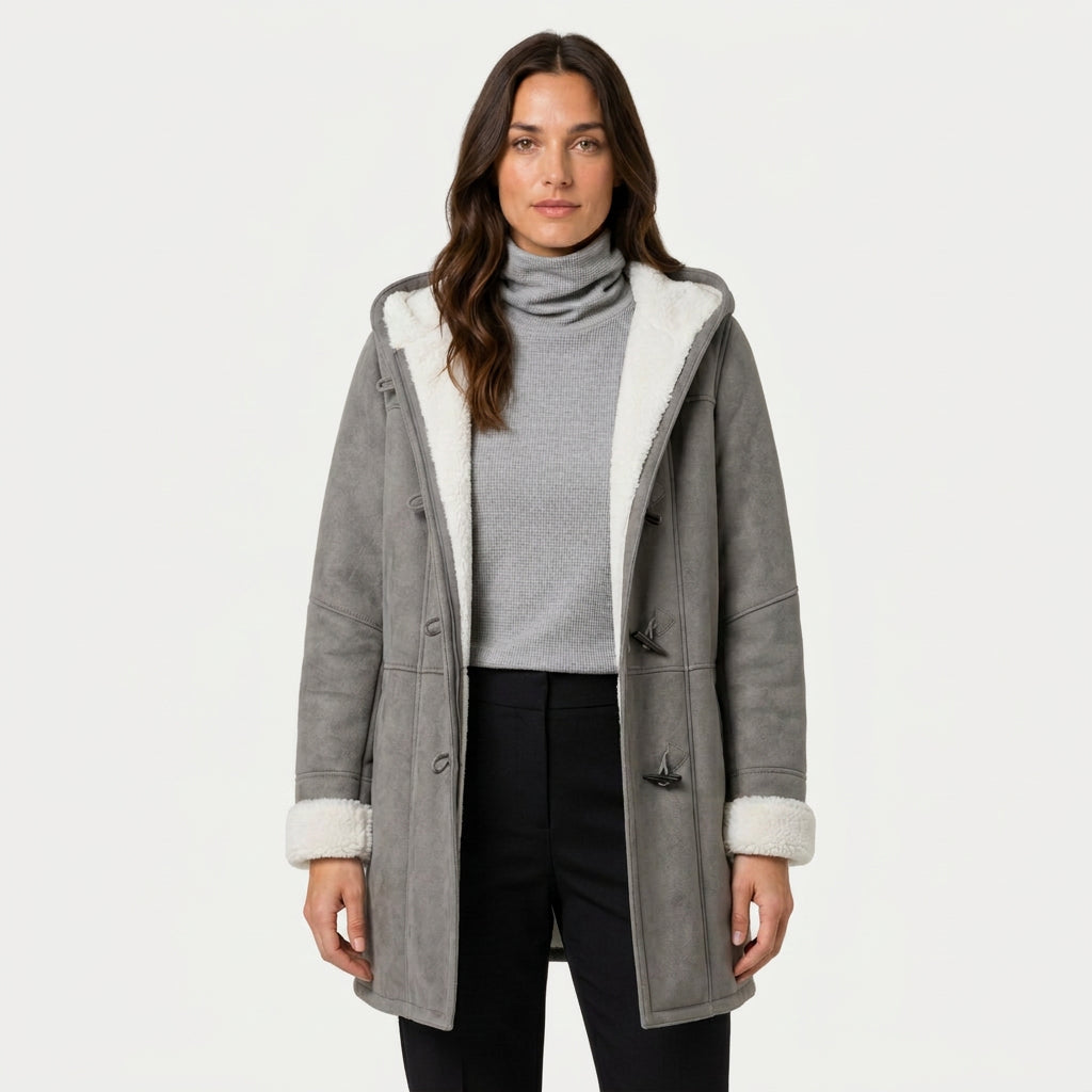Women's hooded duffle coat in Grey | Glapthorn – front view