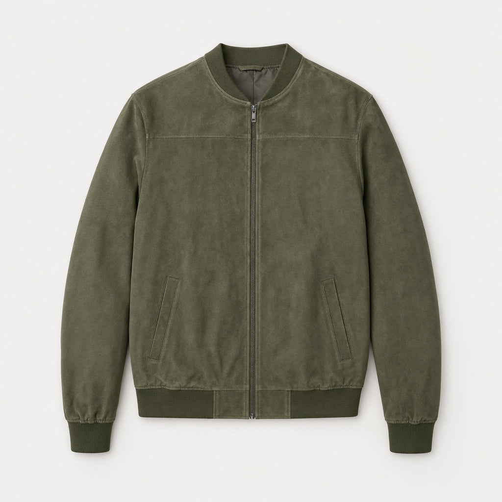 Men's washed bomber jacket in Olive | Pertenhall – front view